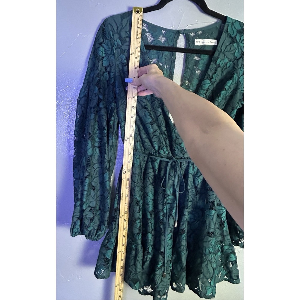 Here Comes The Sun Maddox Fit & Flare Long Sleeve Romper Green Floral Lace Small - Picture 10 of 13